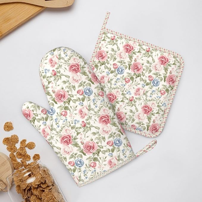 Oven Mitts and Pot Holders Flower Boho Rose Floral Silicone Kitchen Accessories - Image 6