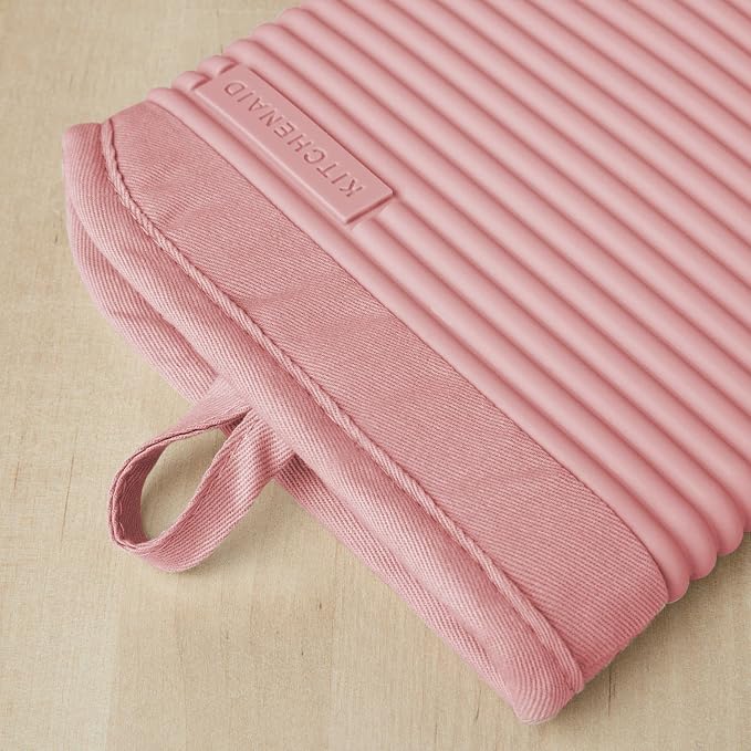 KITCHENAID Ribbed Soft Silicone Oven Mitt 2-Pack Set, Dried Rose - Image 2