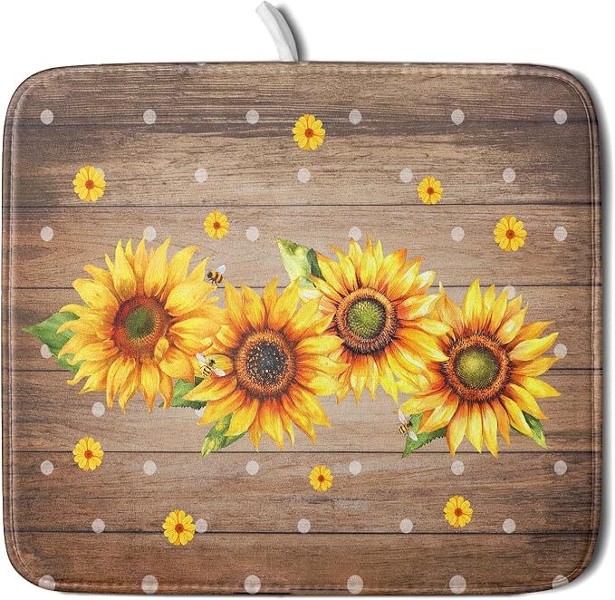 Summer Sunflower Bee Dish Drying Mat by Anyako