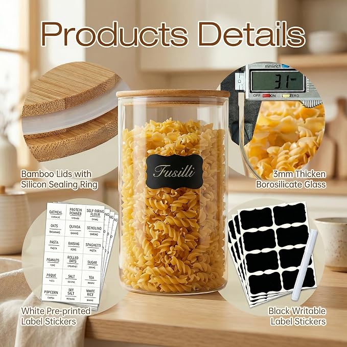 32oz - 4 Pack Glass Jars with Bamboo Lids, Glass Pantry Storage Containers with - Image 4