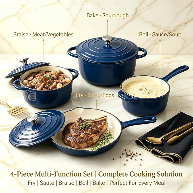 QuliMetal Enameled Cast Iron Cookware Set, 4-Piece Pots and Pans Set - Image 6