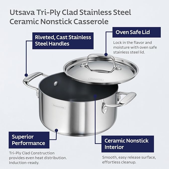 Tramontina Utsava Tri-Ply Clad Stainless Steel 3.25-Quart Casserole - Image 3