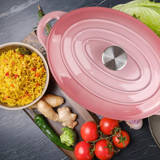 5.5 Quart Oval Enameled Cast Iron Dutch Oven Pot - Image 5