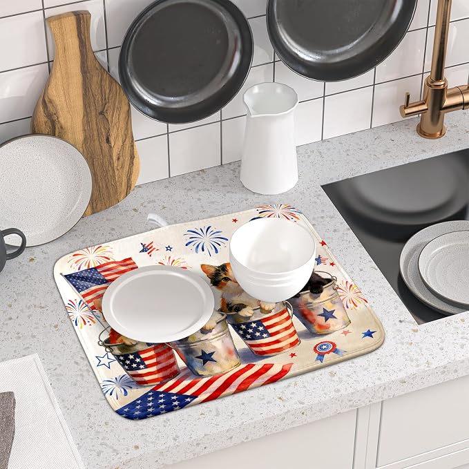 Happy 4th of July Patriotic Dish Drying Mat 16 x 18 In Independence Day Vintage - Image 6