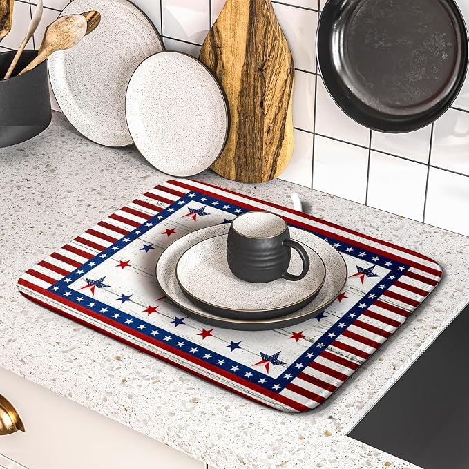 Giwawa Patriotic Stars Dish Drying Mat 4th of July America Star Wreath Dish - Image 5