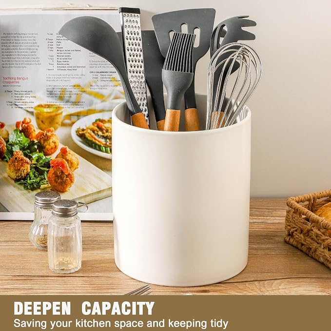 7" White Utensil Holder, Large Kitchen Utensil Holder Organizer - Image 3