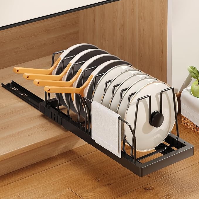 Mustorn Pots and Pans Organizer Under Cabinet, 21.6" Deep Pull Out Pot Lid by MUSTORN
