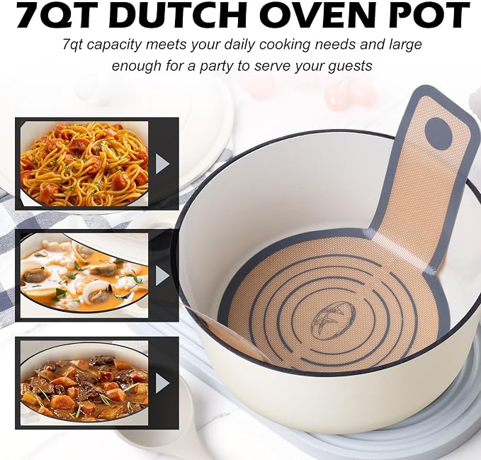TeamFar Enameled Cast Iron Dutch Oven, 7qt Dutch Oven Pot Nonstick Cookware - Image 6