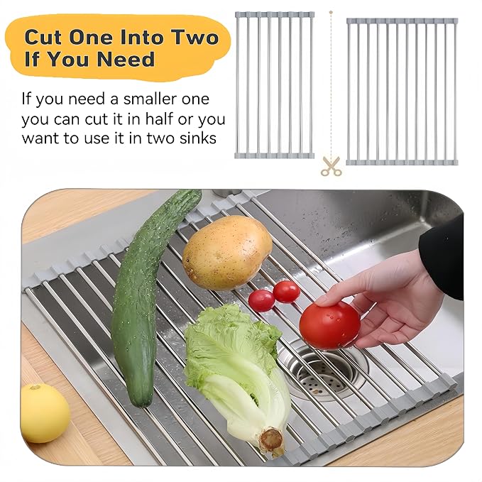 Roll Up Dish Drying Rack, 21.3" x 15.8" Over The Sink Dish Drying Rack - Image 4