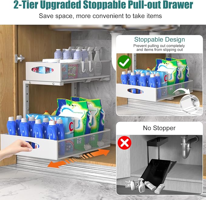 Housolution 2 Pack Large Under Sink Organizer, 2 Tier Metal Pull Out Under Sink - Image 4