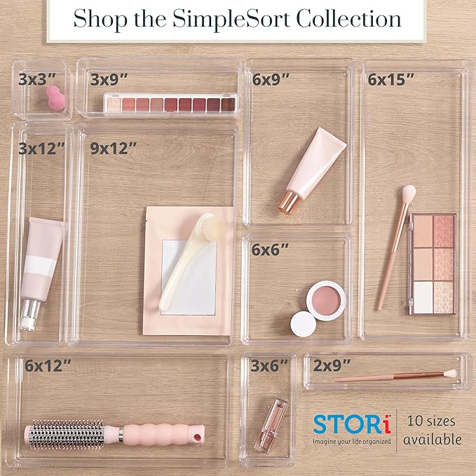 STORi SimpleSort 3-Piece Stackable Clear Drawer Organizer Set | 12" x 6" x 2" - Image 8
