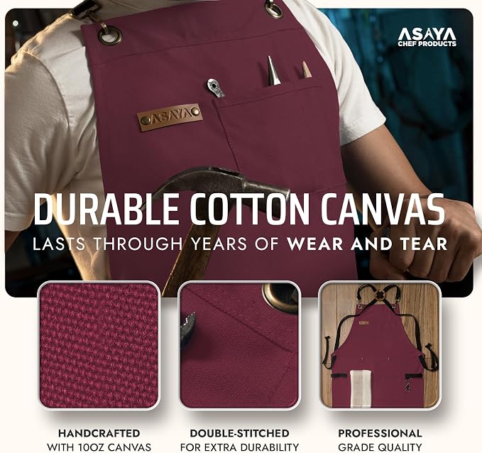 Asaya Chef and BBQ Apron with Bottle Opener and Hand Towel - 10oz Cotton Canvas - Image 3