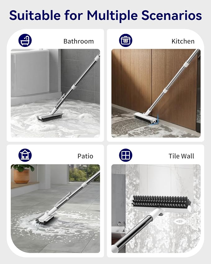 Small Floor Scrub Brush with Length Adjustable Long Handle, 3 in 1 Heavy-Duty - Image 6