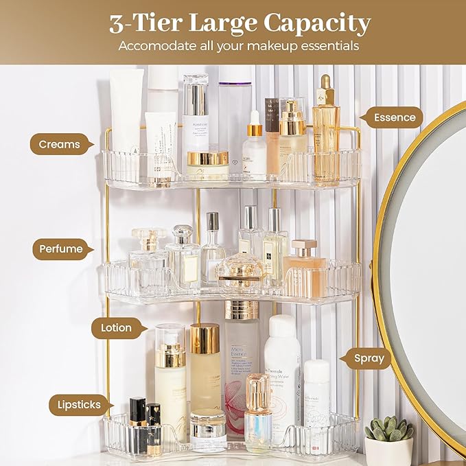 Aveniee Corner Bathroom Counter Organizer, Bathroom Countertop Shelf Makeup - Image 2