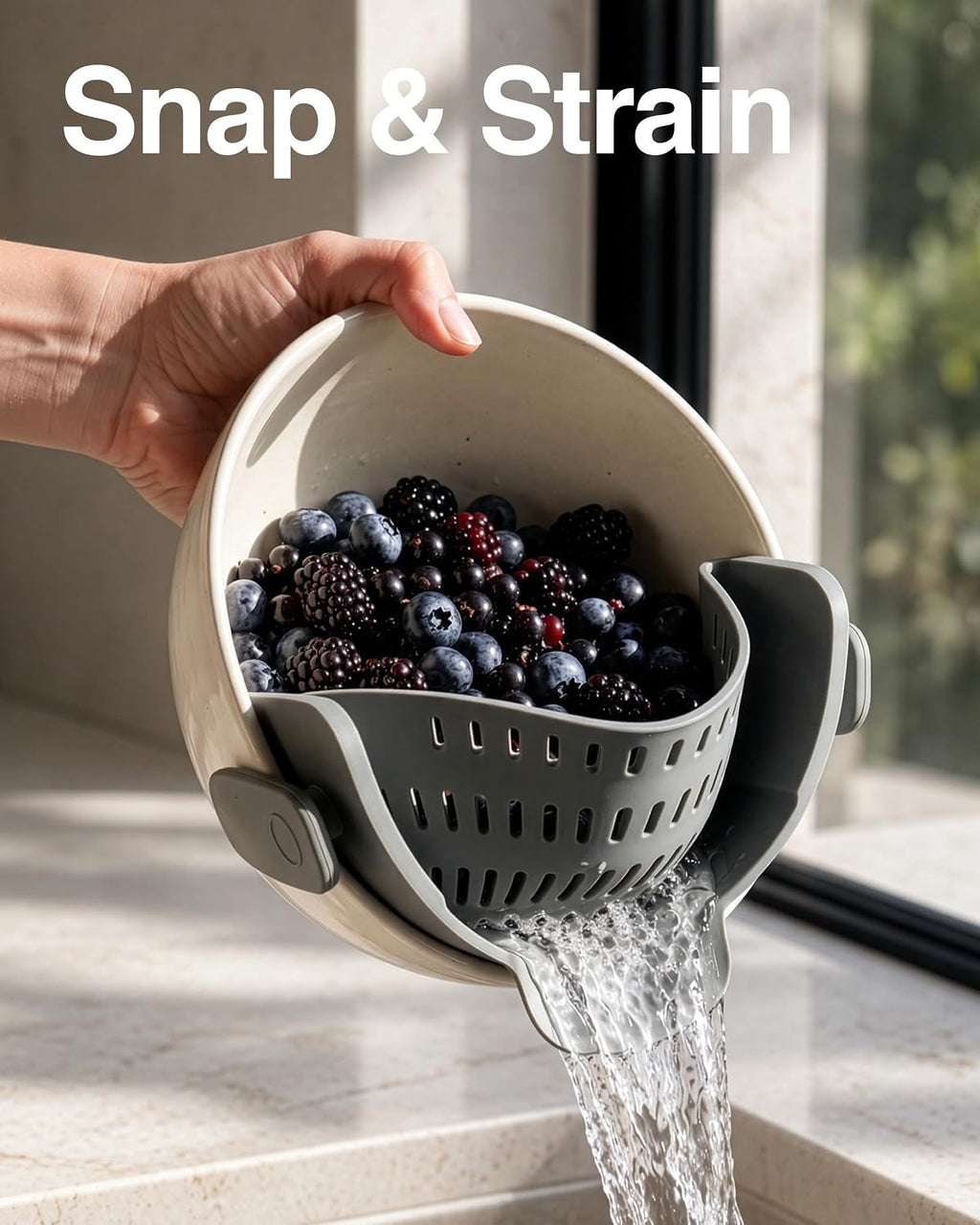 Kitchen Gizmo Snap N' Strain Pot Strainer - Silicone Pasta Strainer
