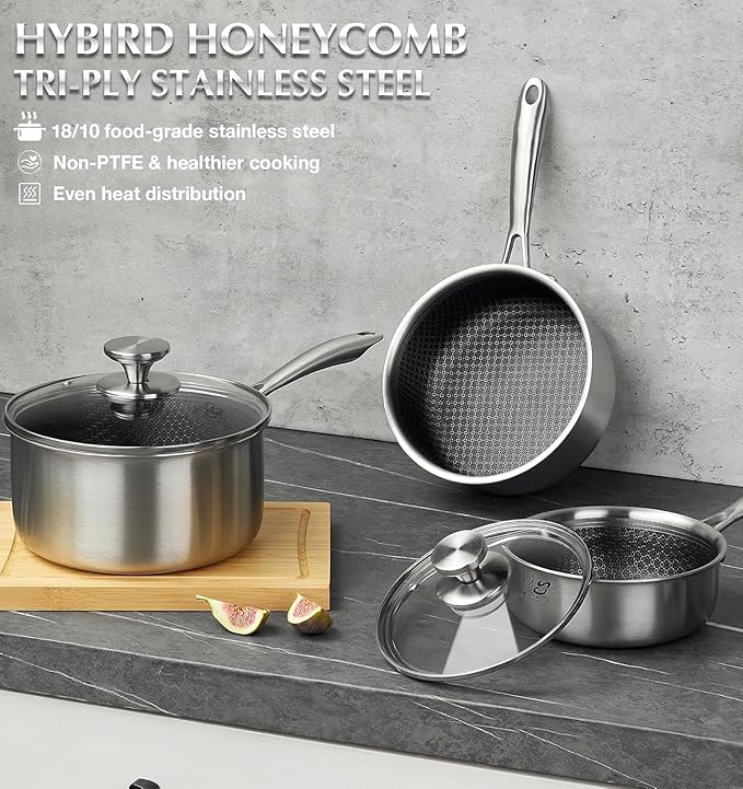 KOCH SYSTEME CS Hybrid Nonstick Stainless Steel Sauce Pan 3QT, Tri-ply - Image 8