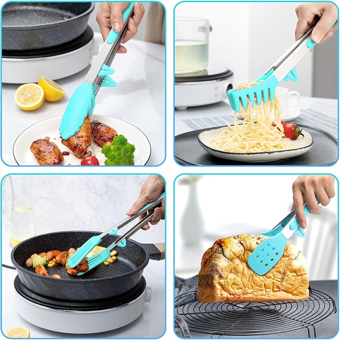 5-Pack Silicone Tongs for Cooking, Maywe Tanso 4PCS 13-Inch Kitchen Tongs - Image 2