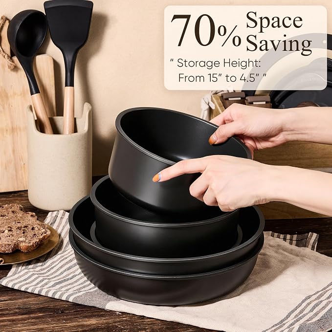 CAROTE 33pcs Pots and Pans Non Stick, Cookware Sets Detachable Handle, - Image 3