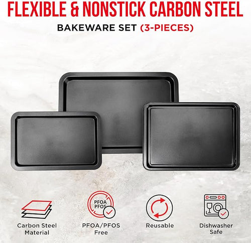 3 Piece Set Nonstick Carbon Steel Oven Bakeware -Professional Quality Kitchen - Image 2