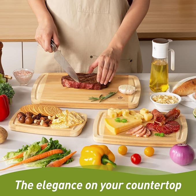 Bamboo Cutting Board Set Non Slip Feet Over Sink Tablas Para Picar Cocina Tabua - Image 7