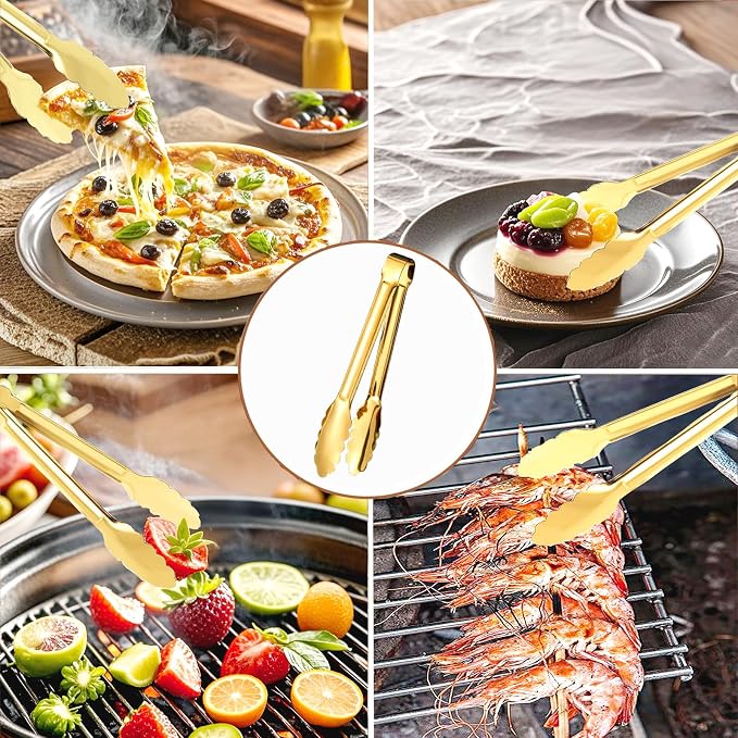 6pcs Stainless Steel Serving Tongs Gold or Silver Plated 9inch Heavy Duty - Image 2