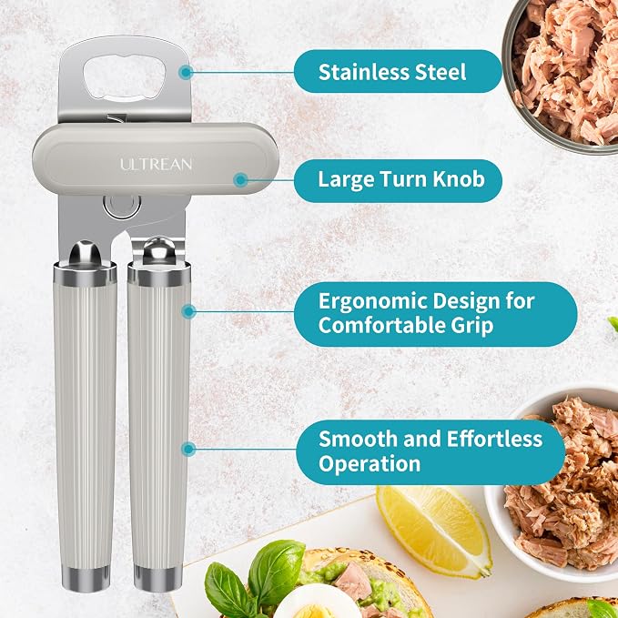 Ultrean Manual Can Opener Bottle Opener, Heavy Duty Stainless Steel Smooth Edge - Image 2