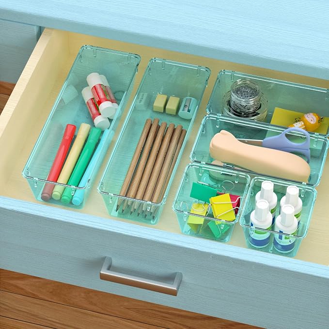 WOWBOX 12 Pack Clear Drawer Organizer Set, Acrylic Drawer Storage Trays - Image 6