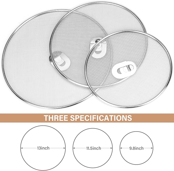 3 Pack Splatter Screen for Frying Pan 13" 11.5" 9.8" Stainless Steel Grease - Image 2