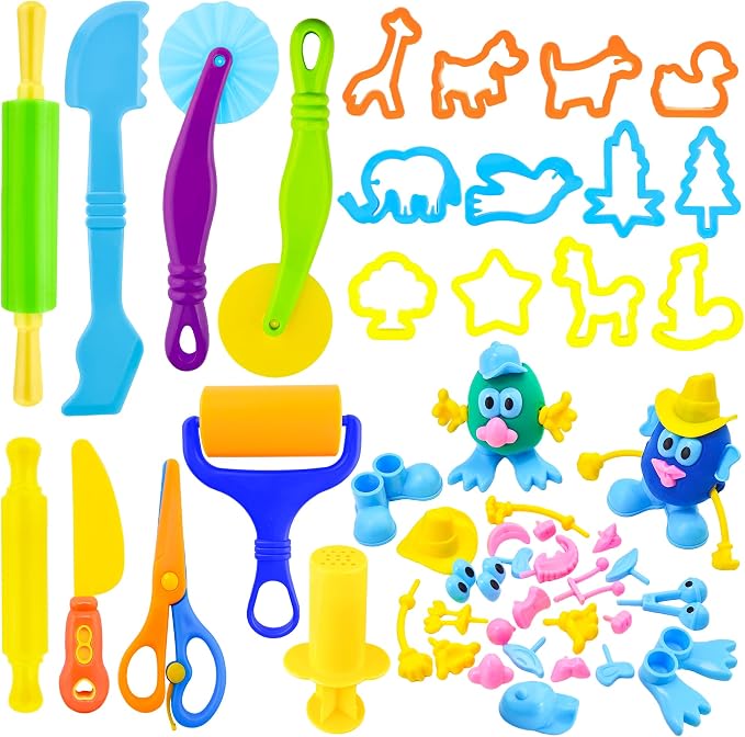 Dough Tools for Kids, 47-Piece Kids Clay and Dough Tool Kit– Includes Roller by iShyan