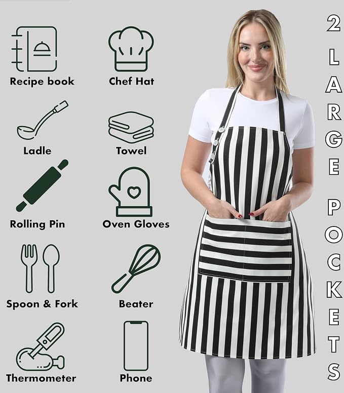 TOSHEX Kitchen Apron Waterdrop Resistant Cotton Apron - Image 4