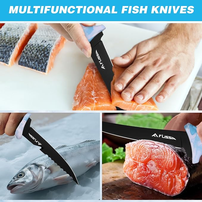 FLISSA Fillet Knife Set with 5"/6"/7"/9" Fillet Knives, Protective Sheath - Image 8