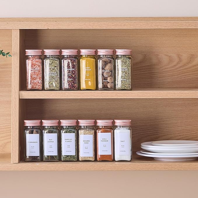 36 Pcs Glass Spice Jars with Labels and Pink Metal Caps, 4oz Empty Spice - Image 6