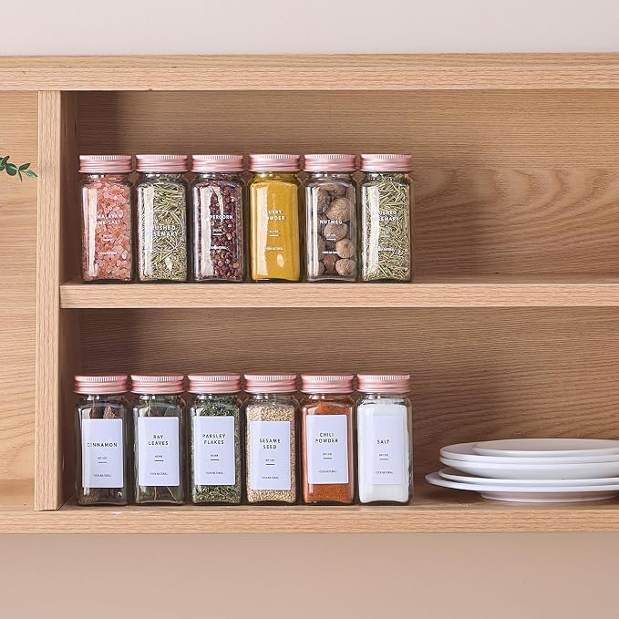 24 Pcs Glass Spice Jars with Labels and Pink Metal Caps, 4oz Empty Spice - Image 6