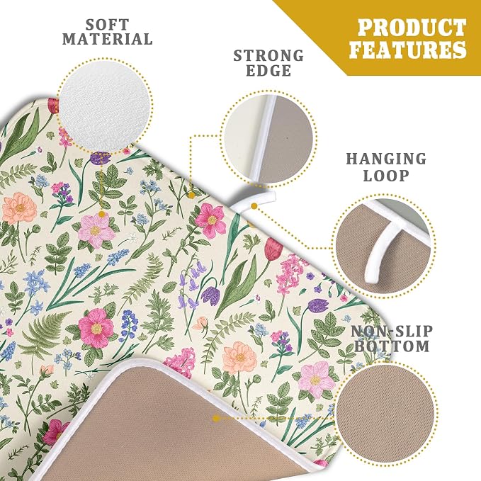 Spring Floral Dish Drying Mat for Kitchen Counter 16x18 Pink Sage Green Flower - Image 4