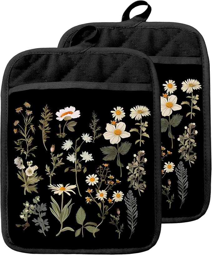 Dark Floral Botanical Pot Holders by Unknown