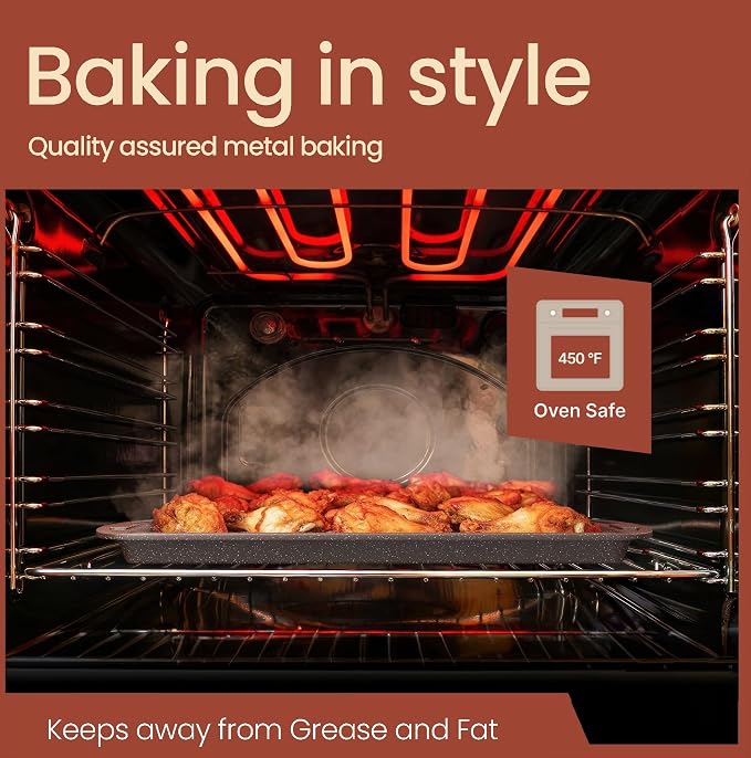 Cookie Sheet with Wire Rack Set, 2-Piece Nonstick Brown Marble Carbon Steel Pan - Image 6