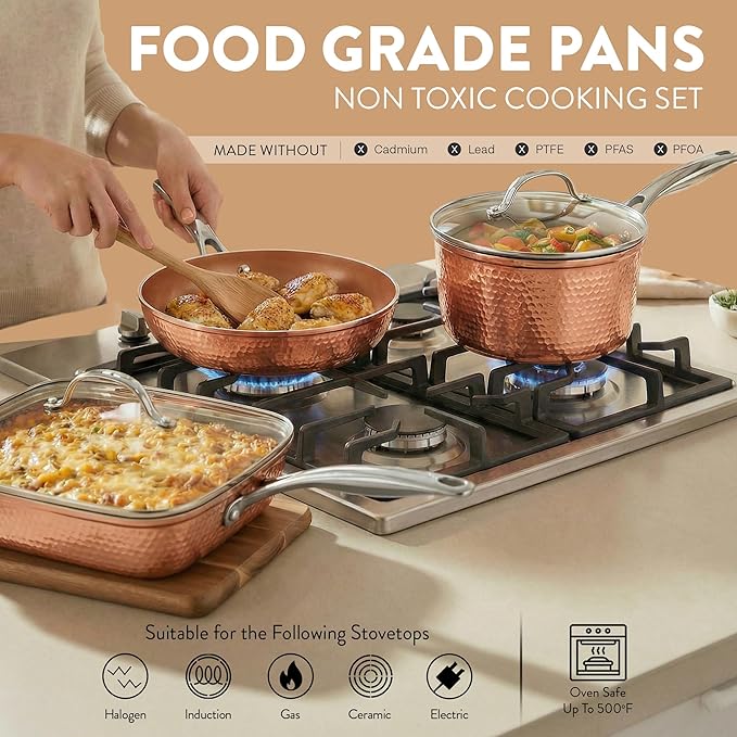 Gotham Steel Hammered 24 Pc Ceramic Cookware Set Nonstick, Induction Ceramic - Image 6