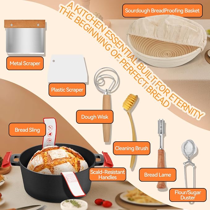 Cast Iron Dutch Oven for Bread Baking, Banneton Bread Proofing Basket Sourdough - Image 4