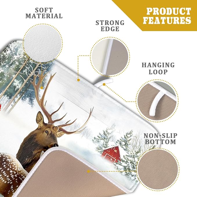 Giwawa Winter Deer Dish Drying Mat 16"x18" Xmas Tree Bird Holly Berry Dish - Image 4