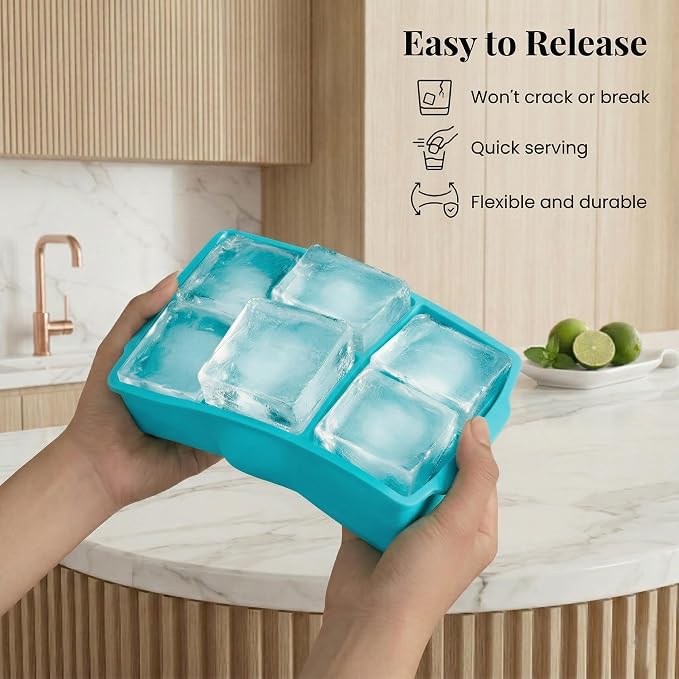 KitchFort Large Silicone Ice Cube Tray, Easy Release 2" Big Ice Cubes - Image 3