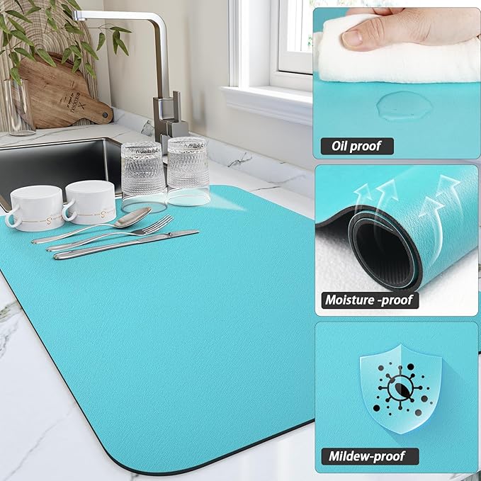 HotLive Dish Drying Mat for Kitchen Counter, Heat Resistant Drainer Mats - Image 3
