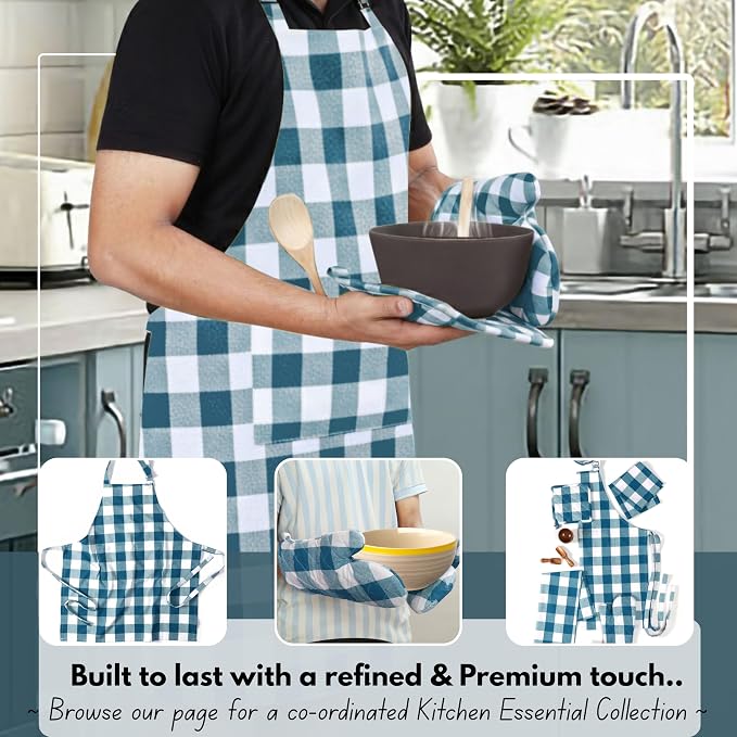 Native Fab Buffalo Plaid Check Oven Mitts and Pot Holders Set of 4, 100% Cotton - Image 3