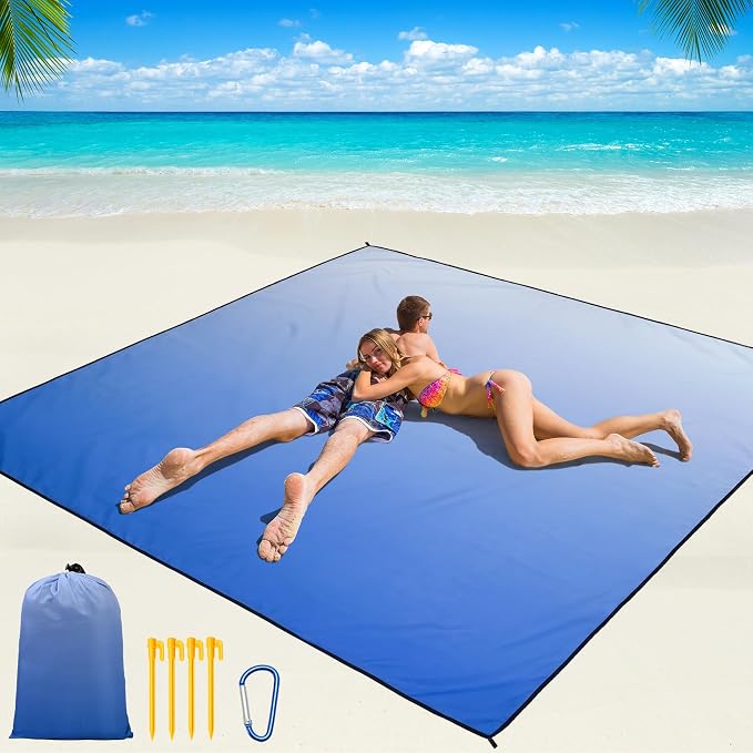 WIWIGO Beach Blanket Waterproof Sandproof Beach Mat 79" X 83"/10'x9'for 2-8 by WIWIGO