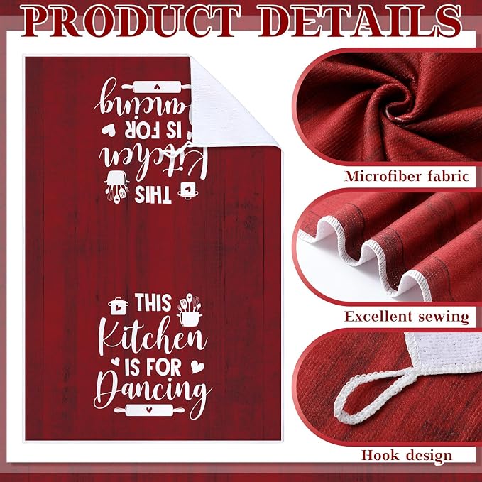 12 Pcs Farmhouse Kitchen Decor Sets 4 Red Kitchen Hand Towels 4 Dish Clothes 2 - Image 4