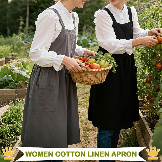 Uaussi Cotton Linen Apron Cross Back Work Apron - Image 3
