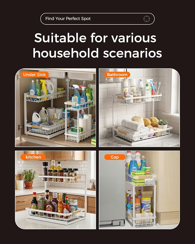 Sevenblue 3 Pack Under Sink Organizer, Height Adjustable Storage Shelves - Image 8