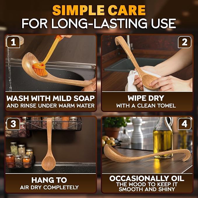 2 Pcs Wooden Ladle for Soup – 10.8×2.8" Bamboo Soup Ladle for Stews and Sauces - Image 8