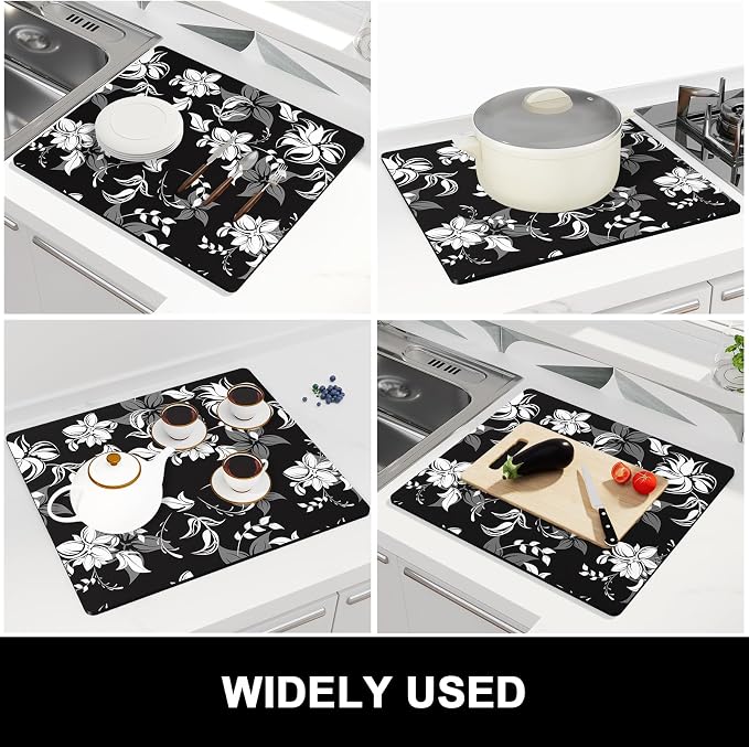 Rnivvi Dish Drying Mat for Kitchen Counter, 16 x 18" Cute Flower Theme - Image 7