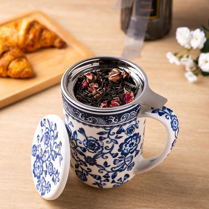 AmorArc Porcelain Tea Mug with Infuser and Lids, 18 Oz Coffee Cup Strainer with - Image 3