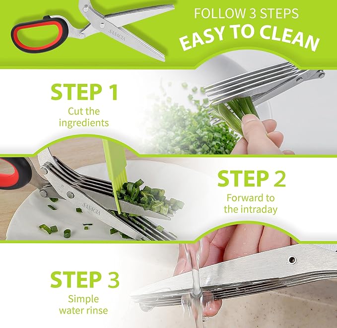 Herb Scissors with 5 Blades & Cleaning Kit, Stainless Steel Kitchen Shears - Image 4